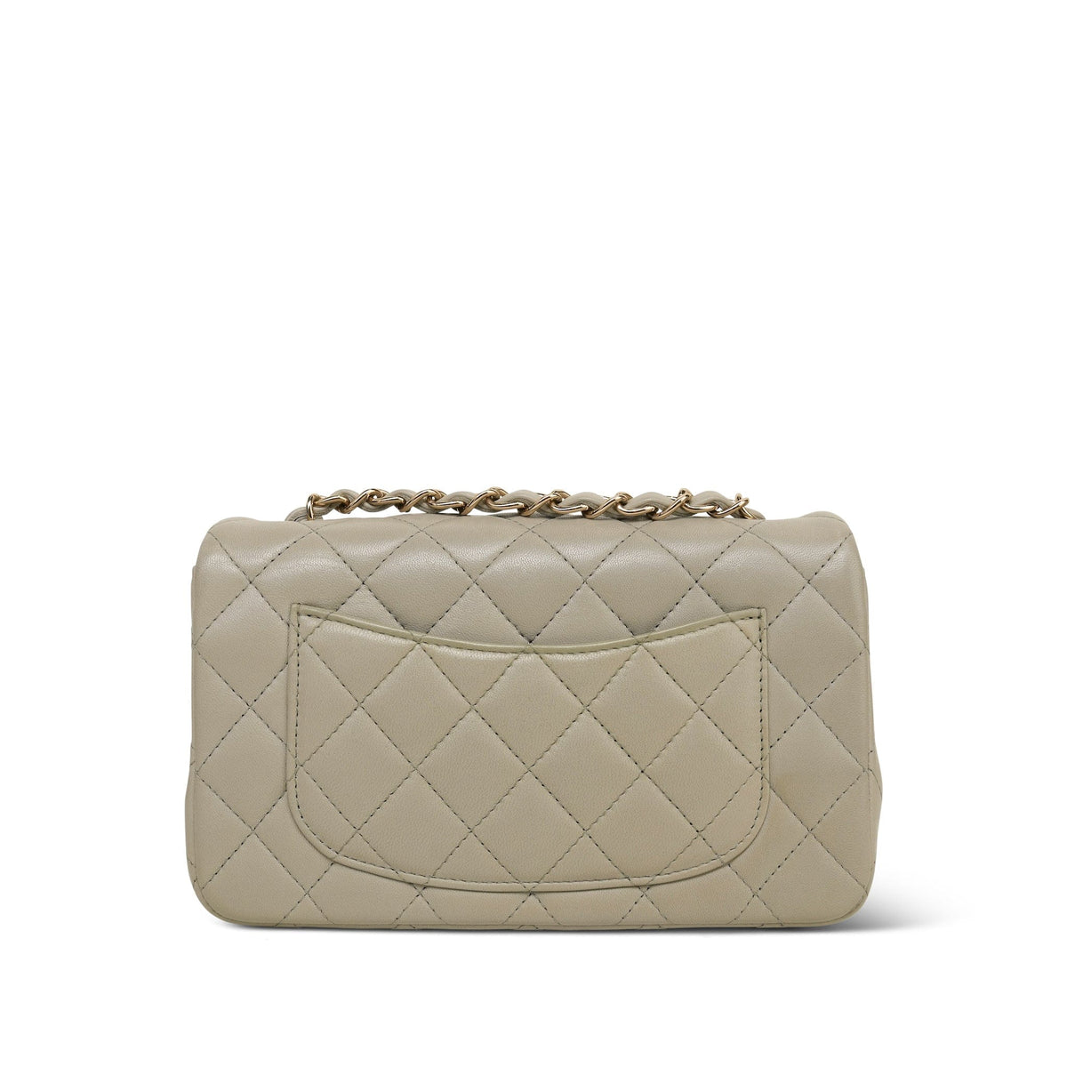 Grey Lambskin Quilted Mini Rectangular Flap LGHW
