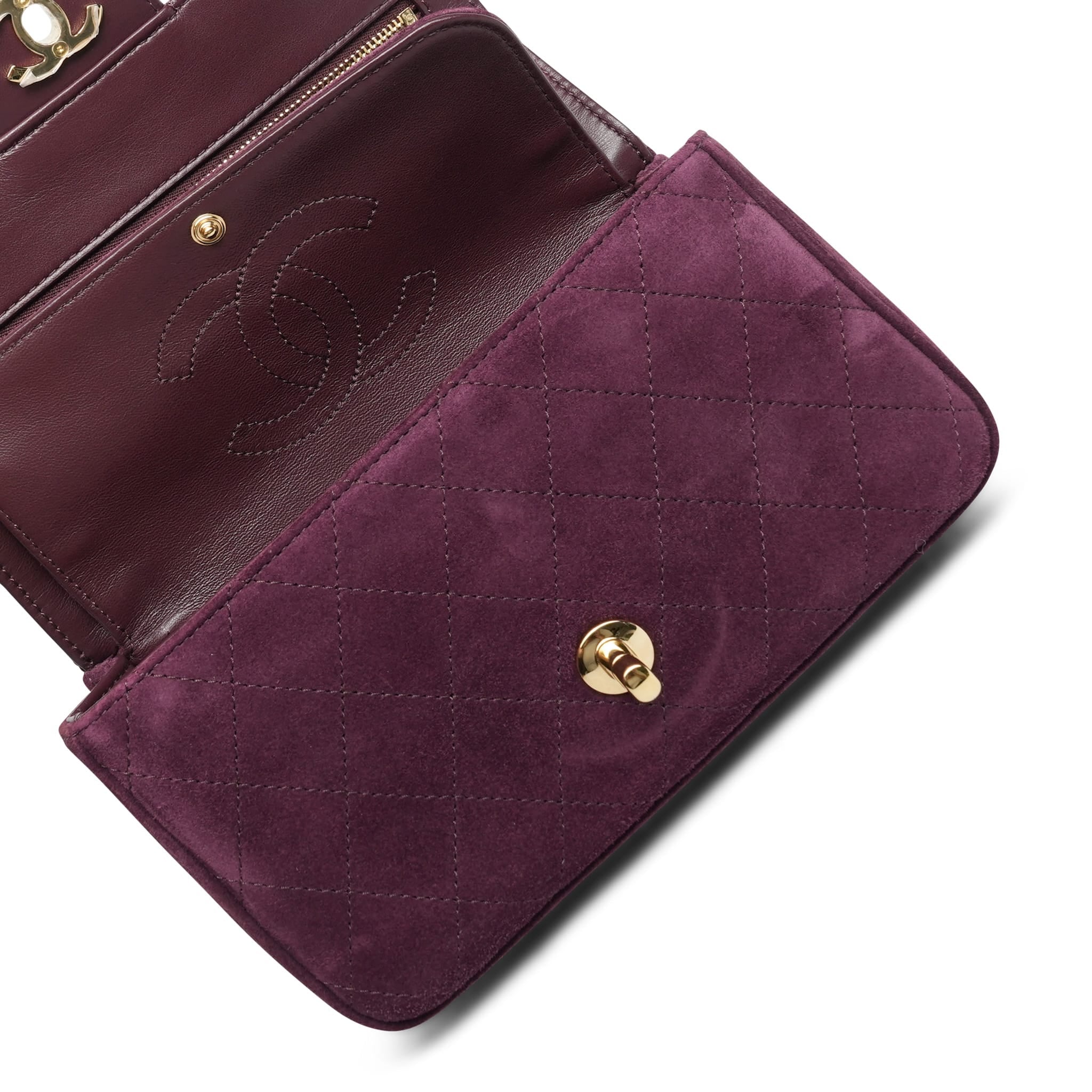 Product image 15 of 19: 26B Burgundy Suede Quilted Mini Souplissimo Flap Bag LGHW