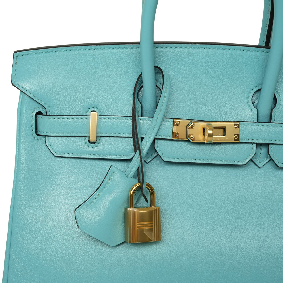 Birkin 25 Bleu Saint Cyr Tadelakt Gold Plated A Stamp