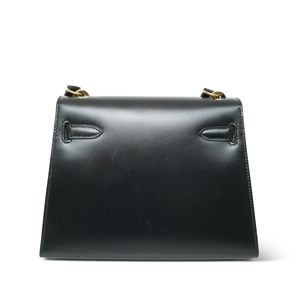 Mini Kelly 20 Black Box Calfskin Gold Plated Q Circle Stamp