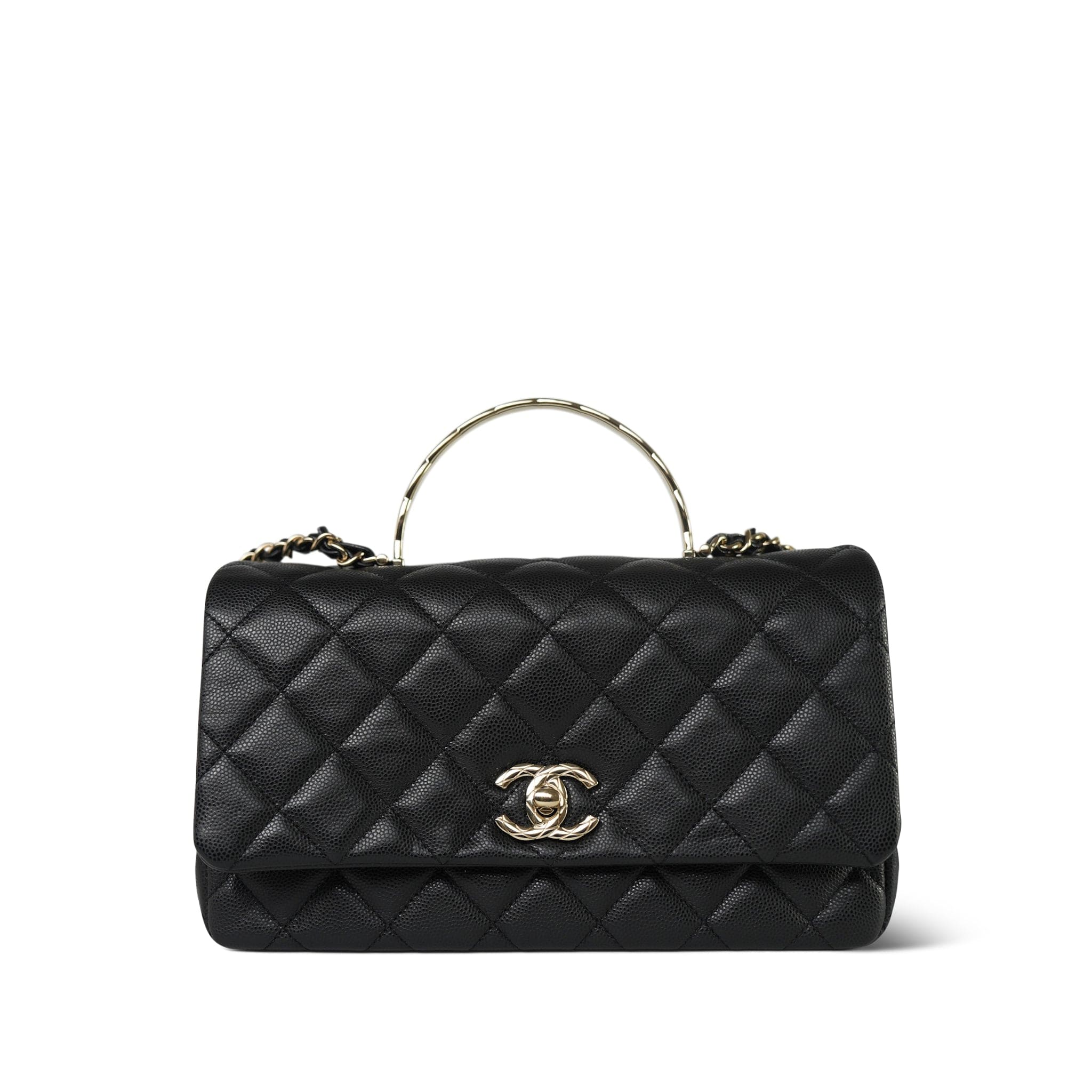 25S Black Caviar Quilted Coco Crush Top Handle Single Flap Light