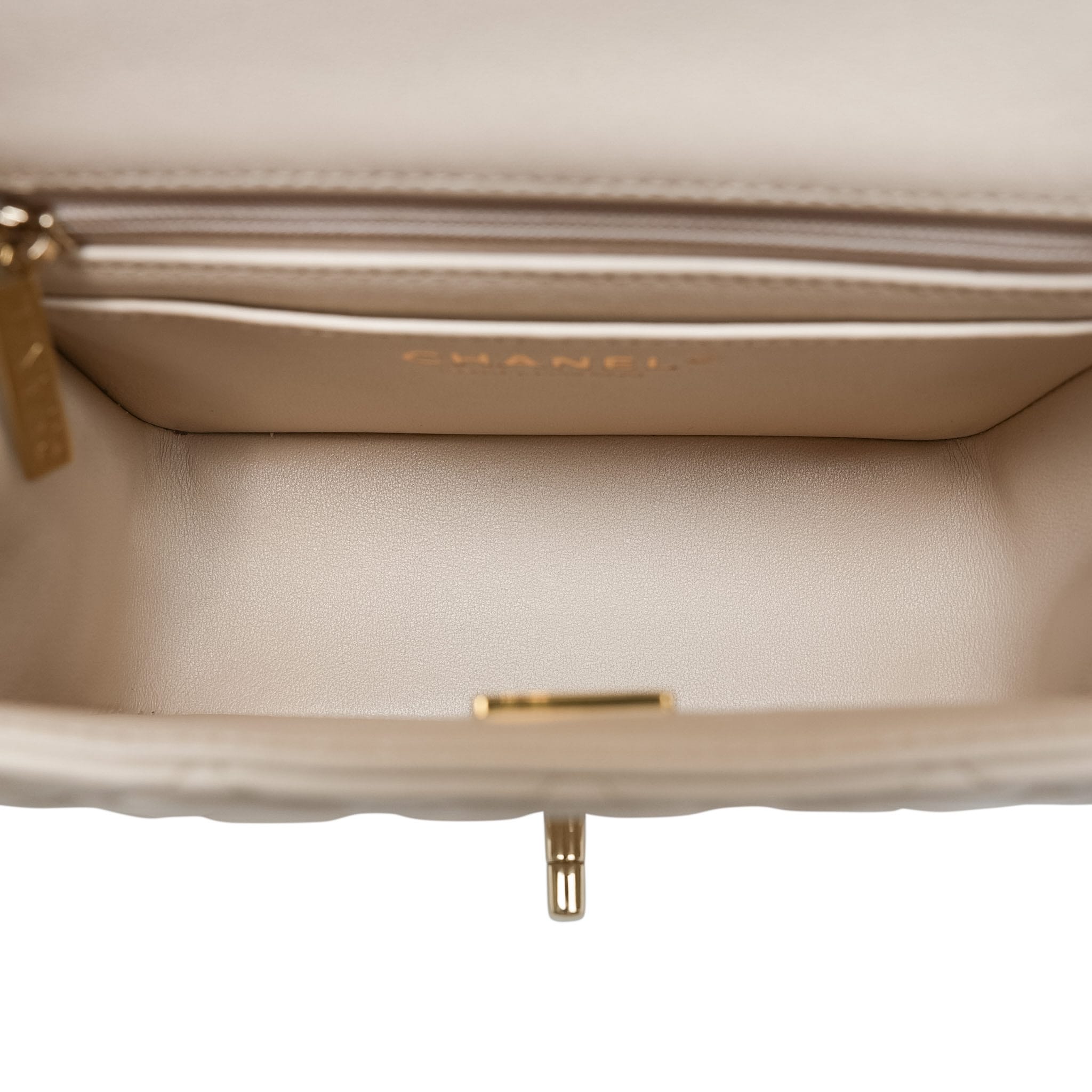 Product image 16 of 17: Light Beige Lambskin Quilted Mini Square Flap LGHW