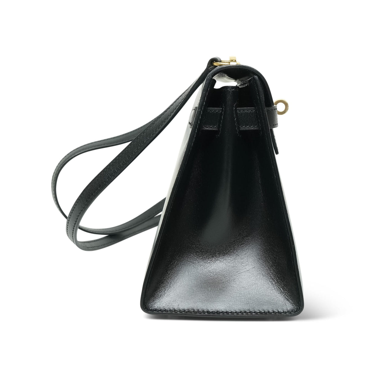 Mini Kelly 20 Black Box Calfskin Gold Plated Q Circle Stamp