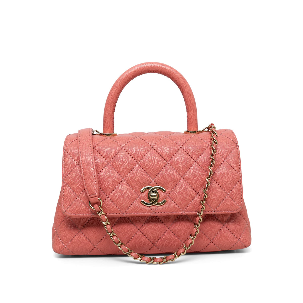 Coral Caviar Quilted Small Coco Handle Light Gold Hardware