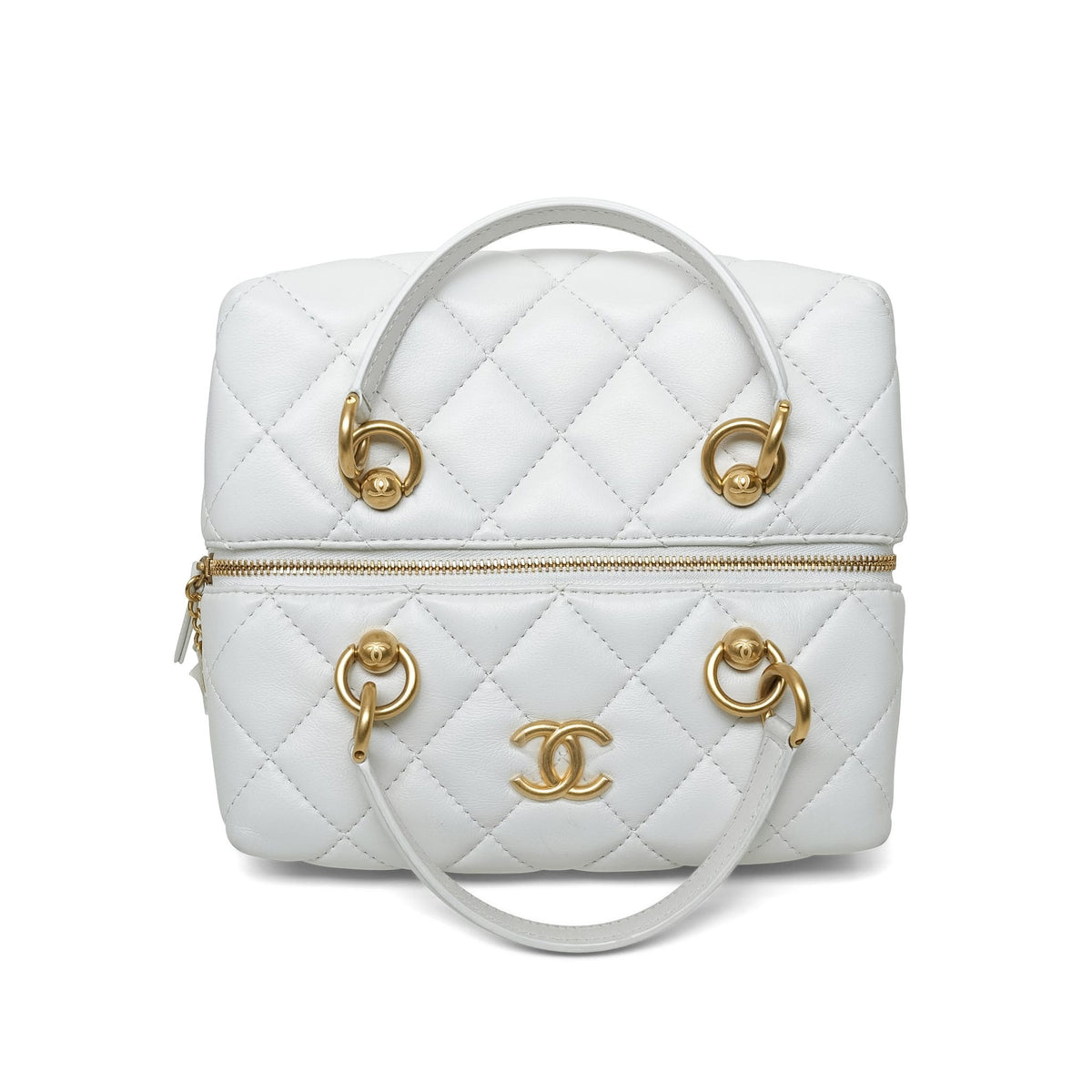 White Calfskin Quilted Métiers D’Art Square Top Handle With Chain AGHW