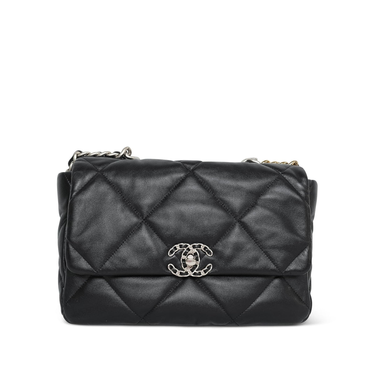 Black Goatskin Quilted 19 Flap Large Mixed Hardware