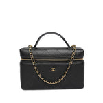 Product image 1 of 12: 26P Black Grained Goatskin Quilted Slim Top Handle Vanity With Chain LGHW