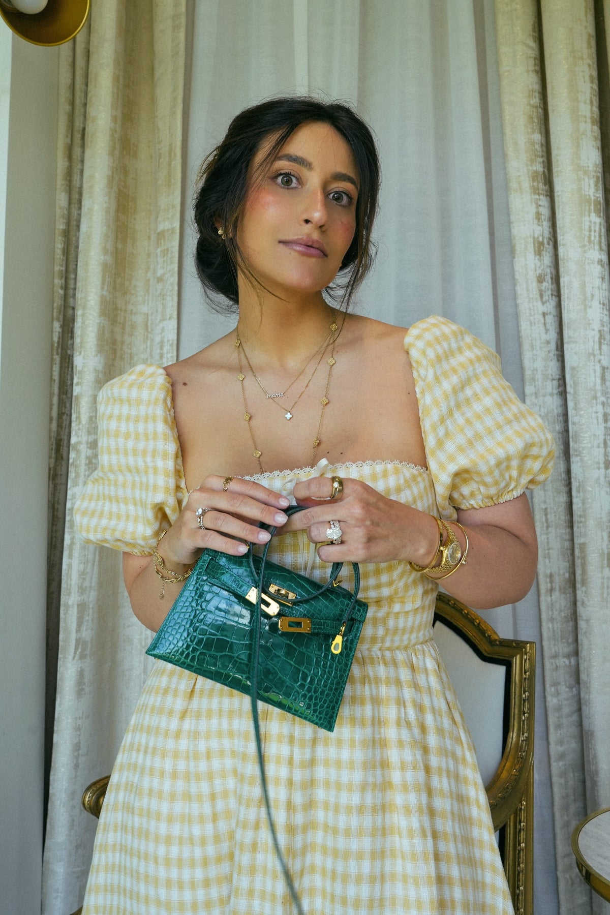 Mini Kelly Sellier Vert Emeraude Alligator Gold Plated A Stamp
