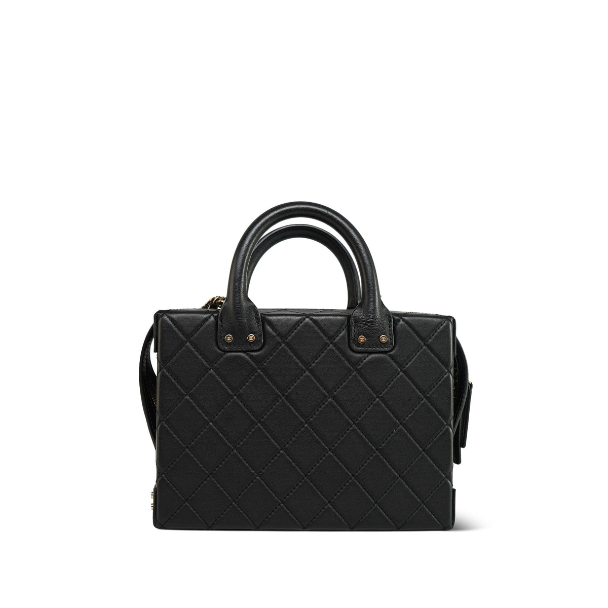22B Black Lambskin Quilted Handle Vanity Case Light Gold Hardware