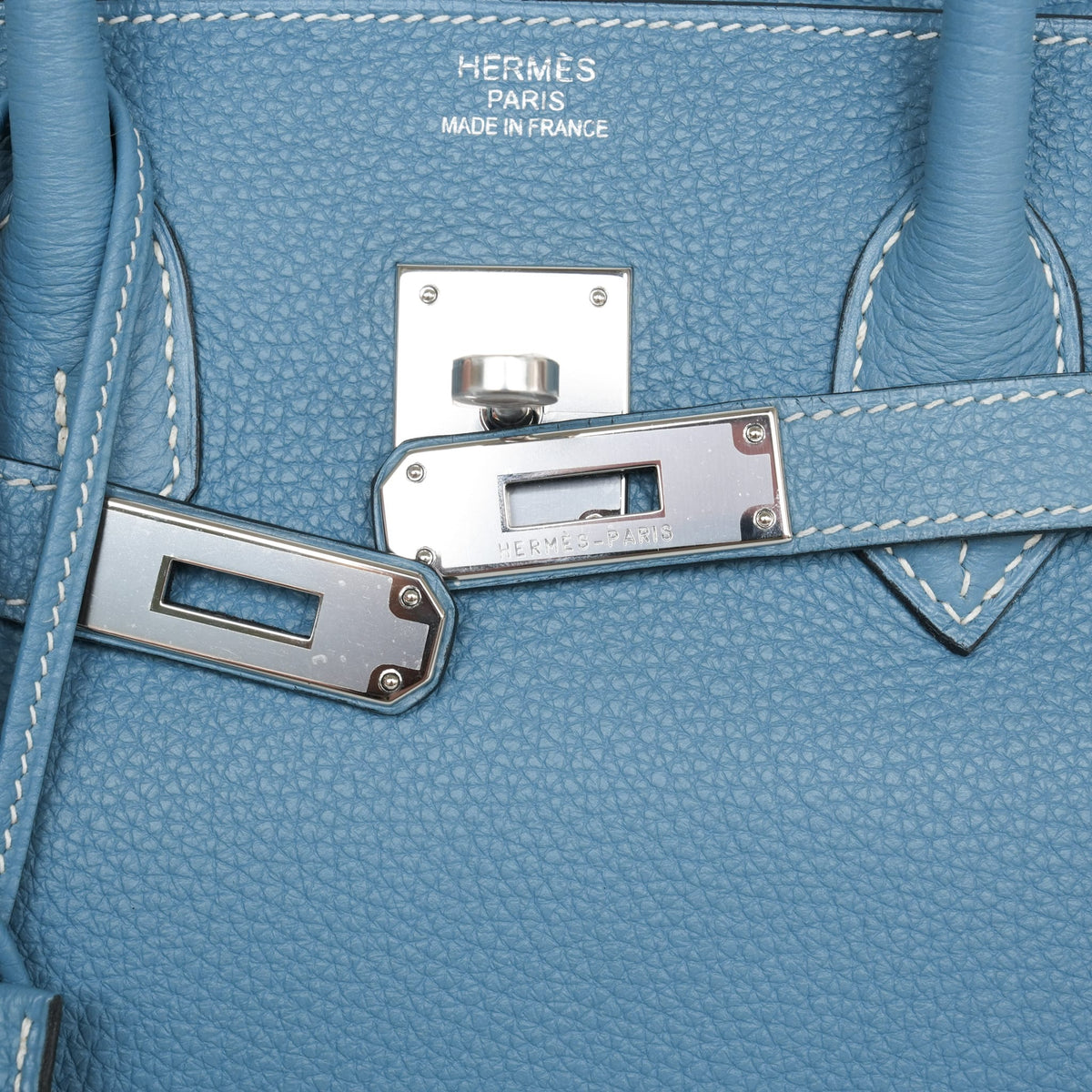 Birkin 35 Bleu Jean Togo Palladium Plated O Square Stamp
