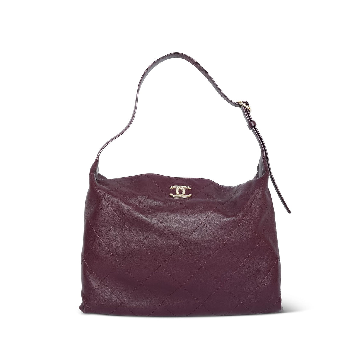 26P Dark Burgundy Lambskin Quilted Maxi Hobo Shoulder Bag LGHW
