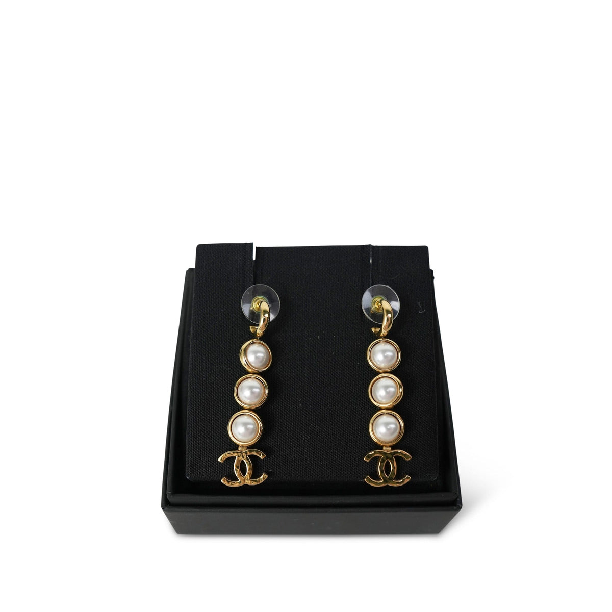 24S Gold CC Pearl Drop Earrings