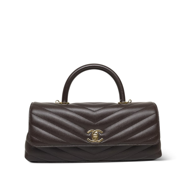 26P Dark Brown Chevron Maxi East West Coco Handle Flap LGHW – REDELUXE