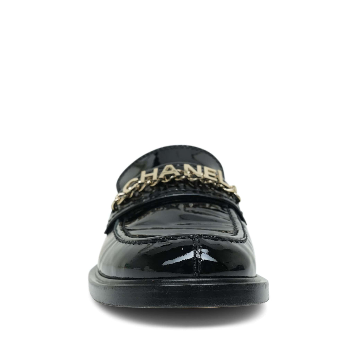 Black Patent Chanel Chain Loafers Size 40