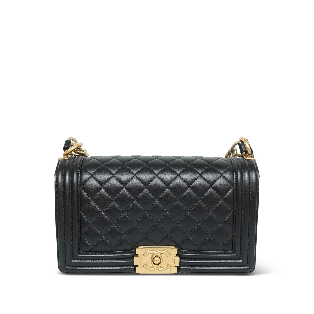 15A Black Lambskin Quilted Boy Bag Old Medium AGHW