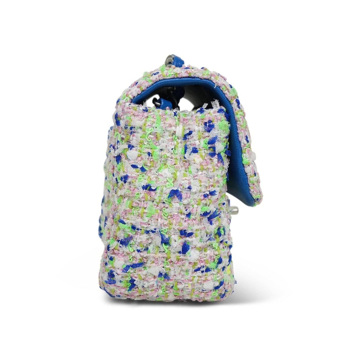 White/Multicolor Tweed Quilted Mini Rectangular Flap Aged Silver Hardware