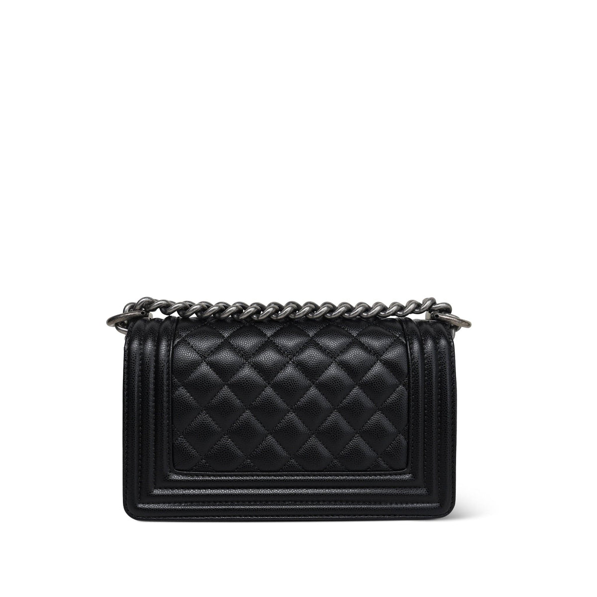 20C Black Caviar Quilted Boy Bag Small Ruthenium Hardware