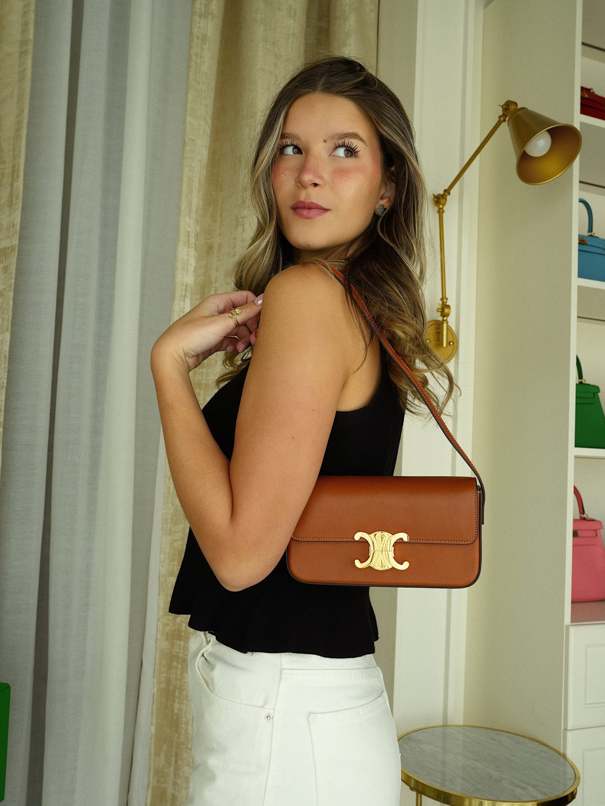 Celine Tan Triomphe East-West Shoulder Bag Smooth Calfskin