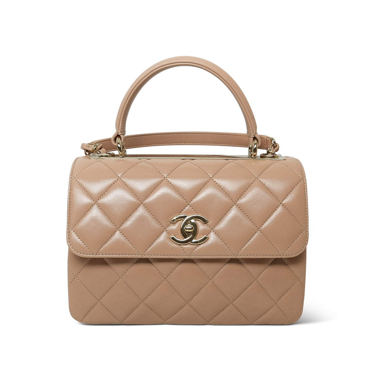 Dark Beige Lambskin Quilted Trendy CC Small Light Gold Hardware