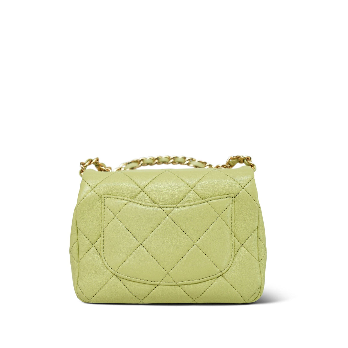 Green Lambskin Quilted Halo Top Handle Mini Square Flap Brushed Gold Hardware
