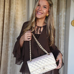 Product image 6 of 16: 20B White Iridescent Calfskin Quilted Classic Flap Medium Light Gold Hardware