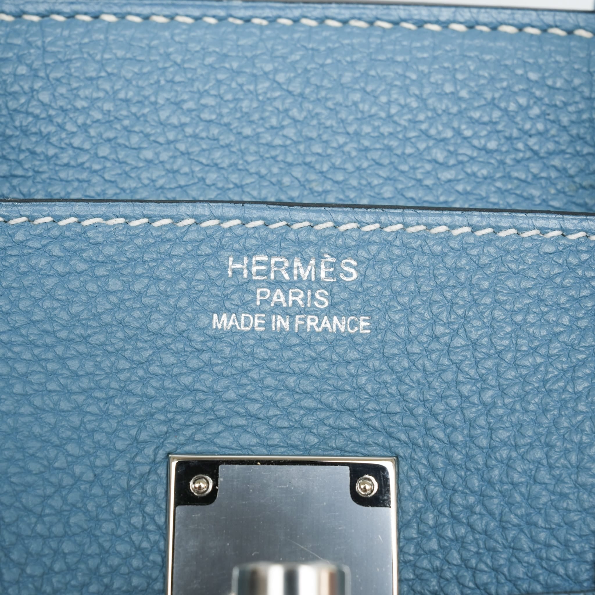 Birkin 35 Bleu Jean Togo Palladium Plated O Square Stamp