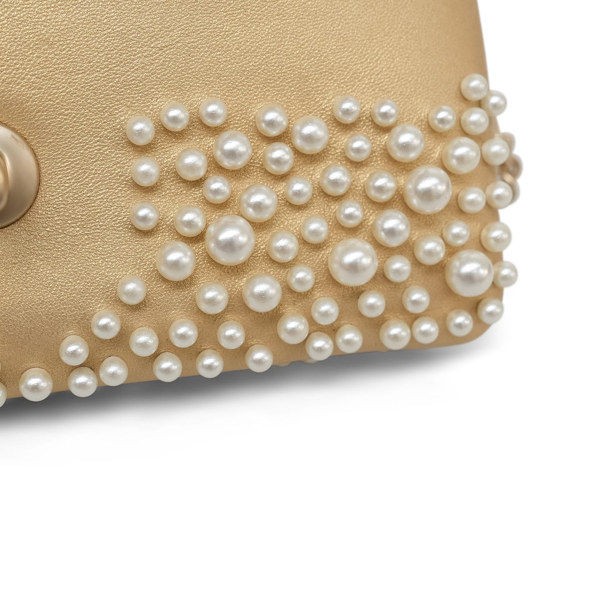 Product image 15 of 15: 15C Metallic Gold Lambskin Pearl Embellished Slim Flap Bag AGHW