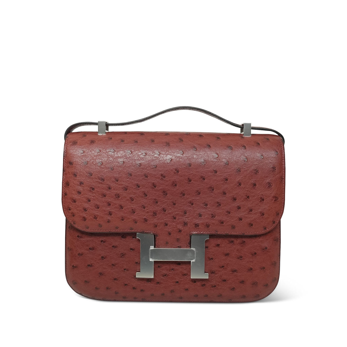Constance 25 Rouge H Ostrich Palladium Plated D Square Stamp