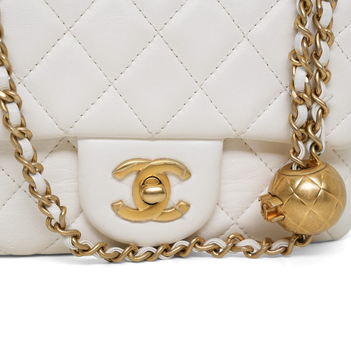 White Lambskin Quilted Pearl Crush Mini Square Flap AGHW