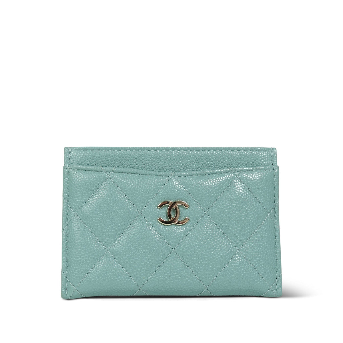 Tiffany Blue Caviar Quilted Classic Card Holder Light Gold Hardware