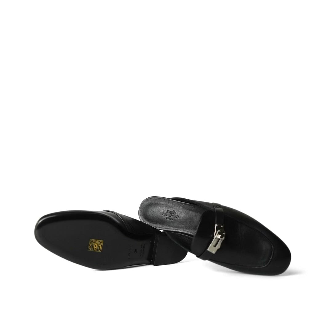 Black Oz Mule Sandals Palladium Plated Hardware Size 39