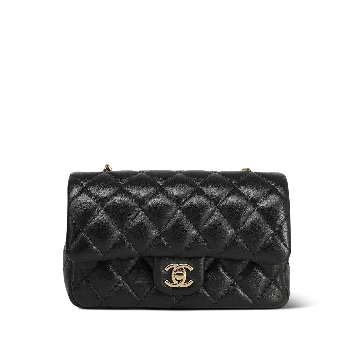 Black Lambskin Quilted Nano Classic Double Flap Bag Charm Light Gold Hardware