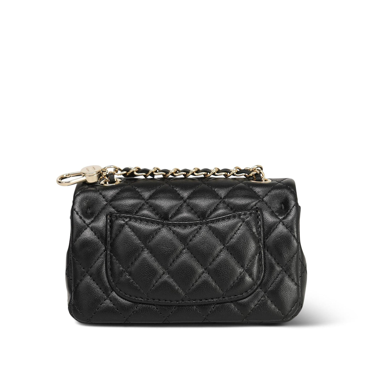Black Lambskin Quilted Nano Classic Double Flap Bag Charm Light Gold Hardware