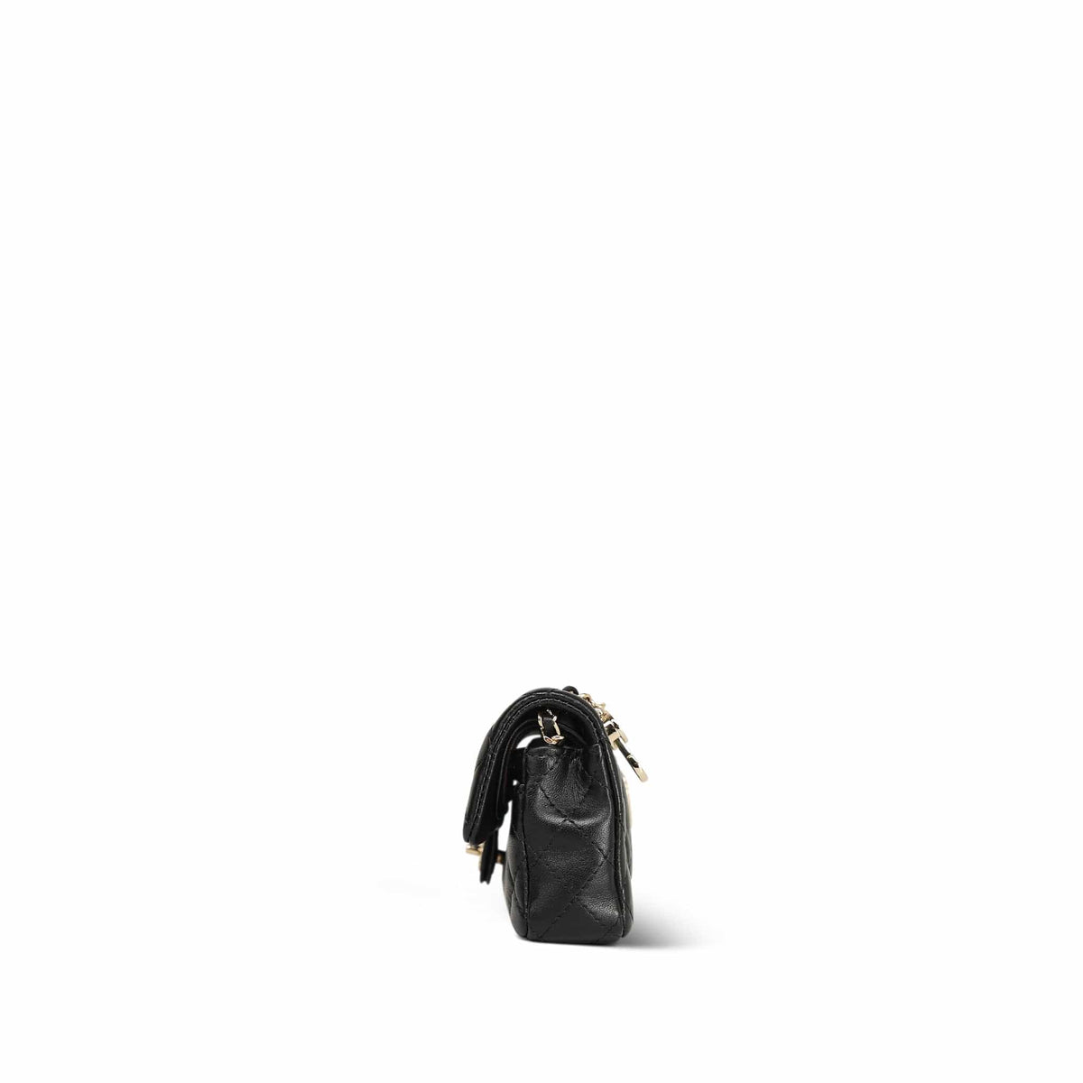 Black Lambskin Quilted Nano Classic Double Flap Bag Charm Light Gold Hardware