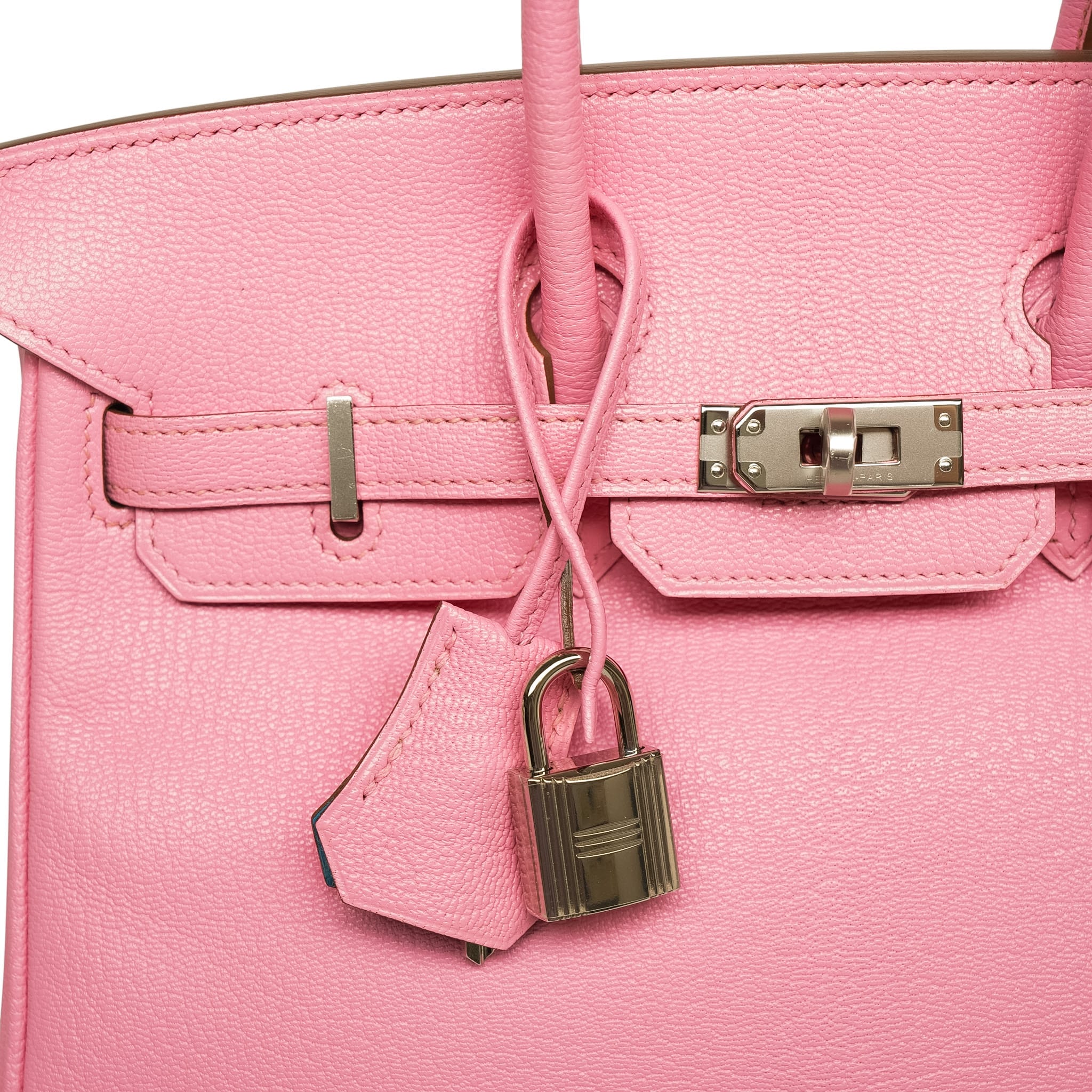 Product image 3 of 16: Birkin 25 Bi-Color Horseshoe (HSS) Rose Confetti/Turquoise Chevre Palladium Plated R Square Stamp
