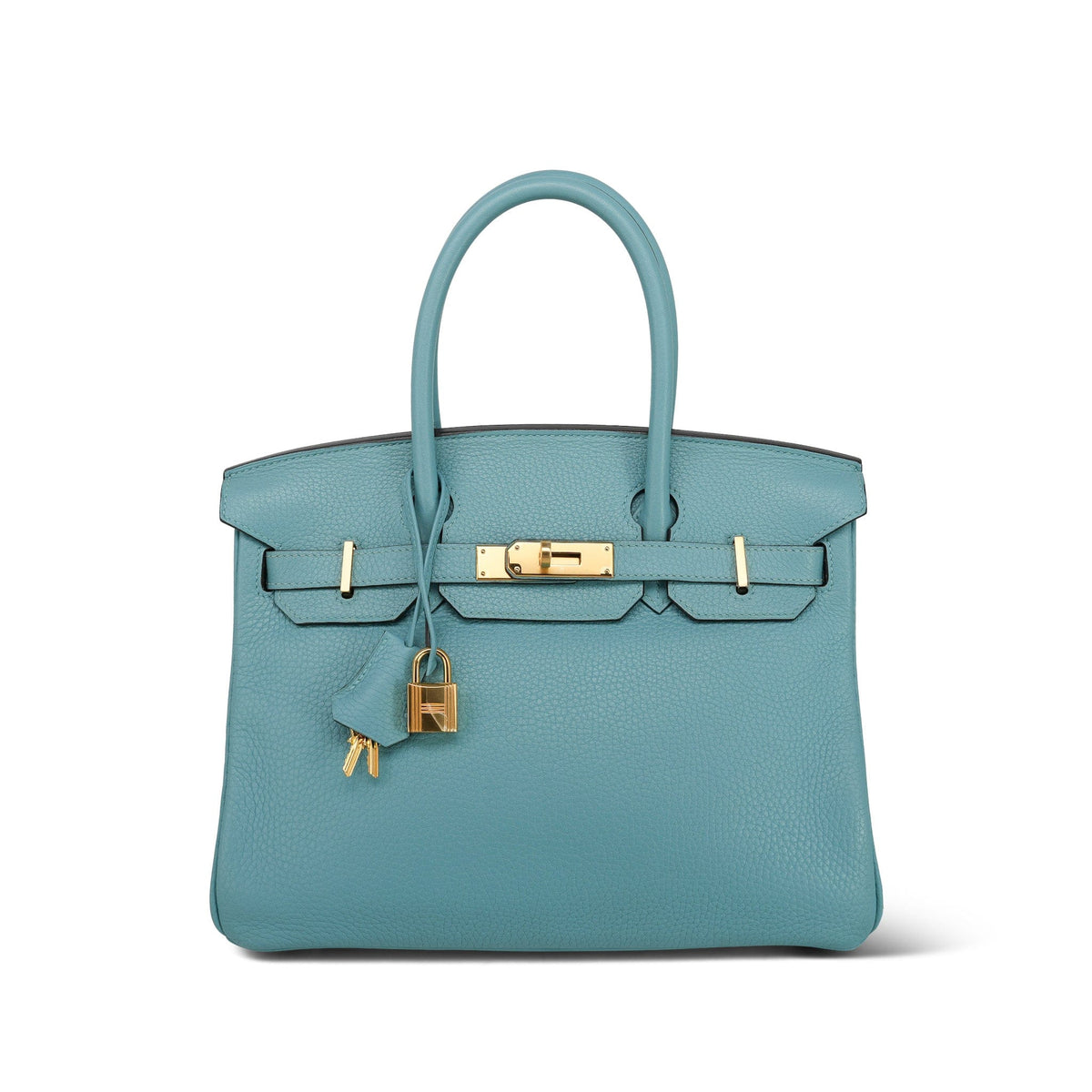 Birkin 30 Bleu Blue Saint Cyr Clemence Gold Plated T Stamp