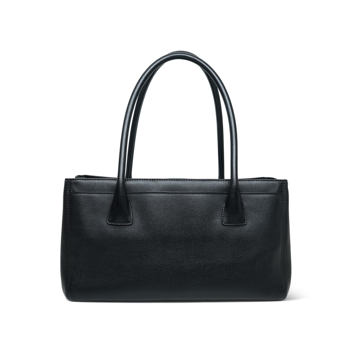 Black Grained Calfskin Cerf Executive Shopper Tote Silver Hardware