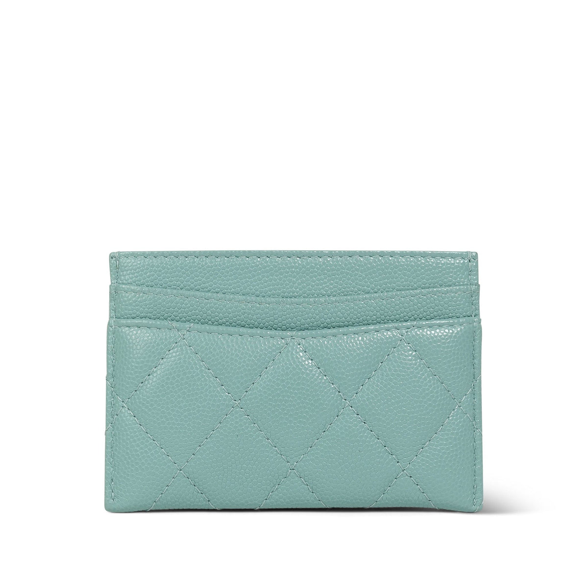 Tiffany Blue Caviar Quilted Classic Card Holder Light Gold Hardware