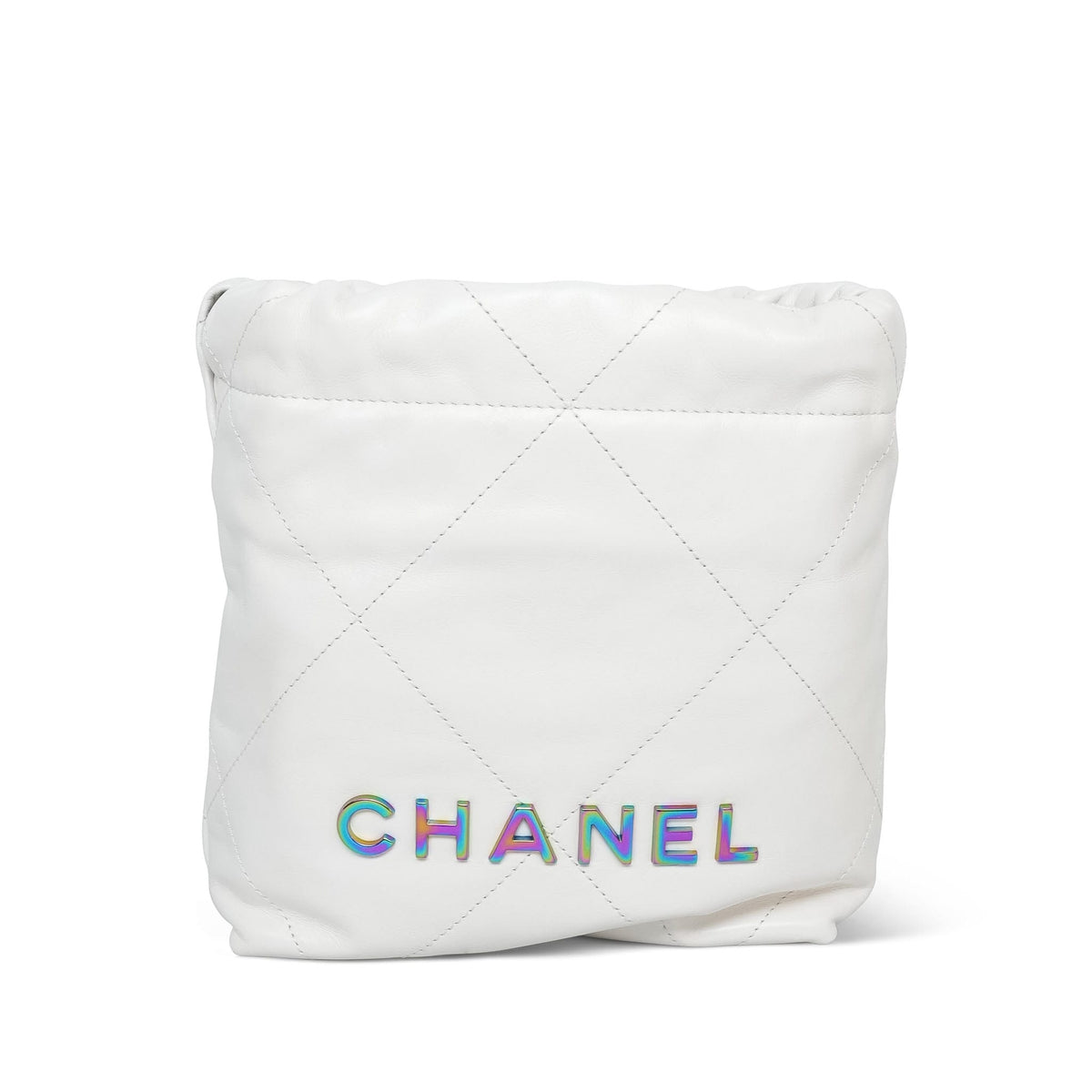 White Calfskin Quilted Mini 22 Bag Rainbow HW