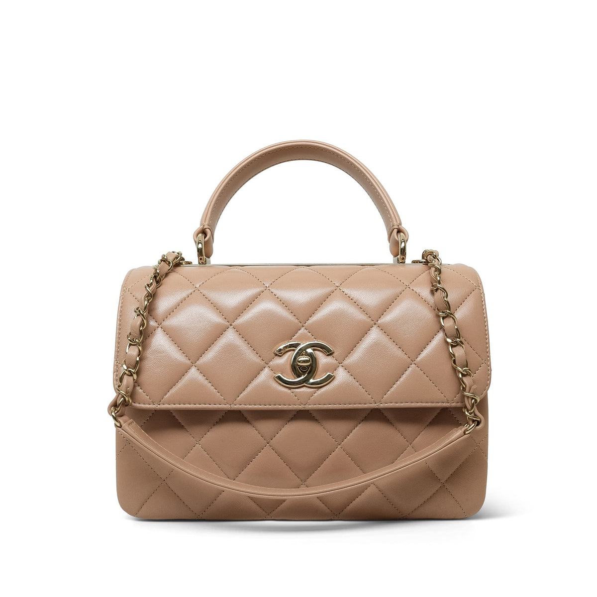 Dark Beige Lambskin Quilted Trendy CC Small Light Gold Hardware