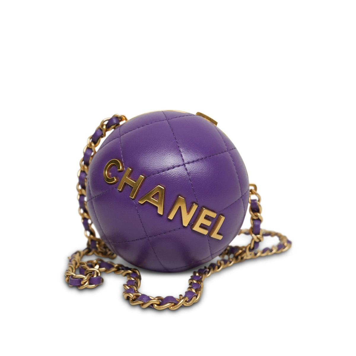 22A Purple Lambskin Quilted Sphere Minaudiere AGHW