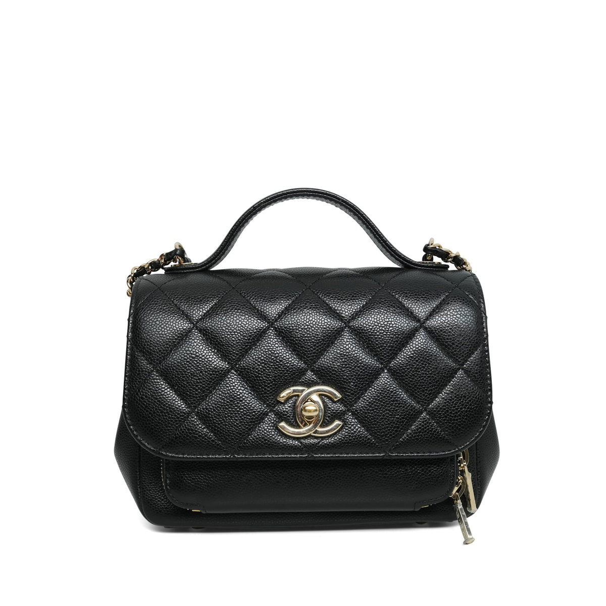 Black Caviar Quilted Business Affinity Flap Small Light Gold Hardware