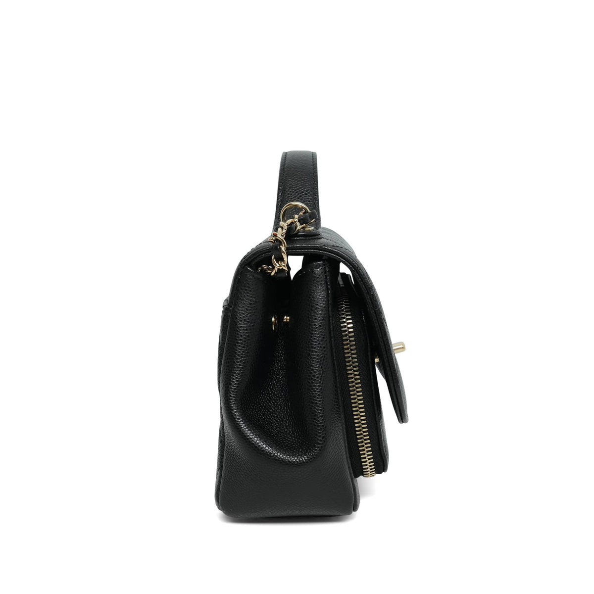 Black Caviar Quilted Business Affinity Flap Small Light Gold Hardware