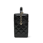Product image 3 of 12: Black Patent Quilted Top Handle Box Vanity On Chain LGHW