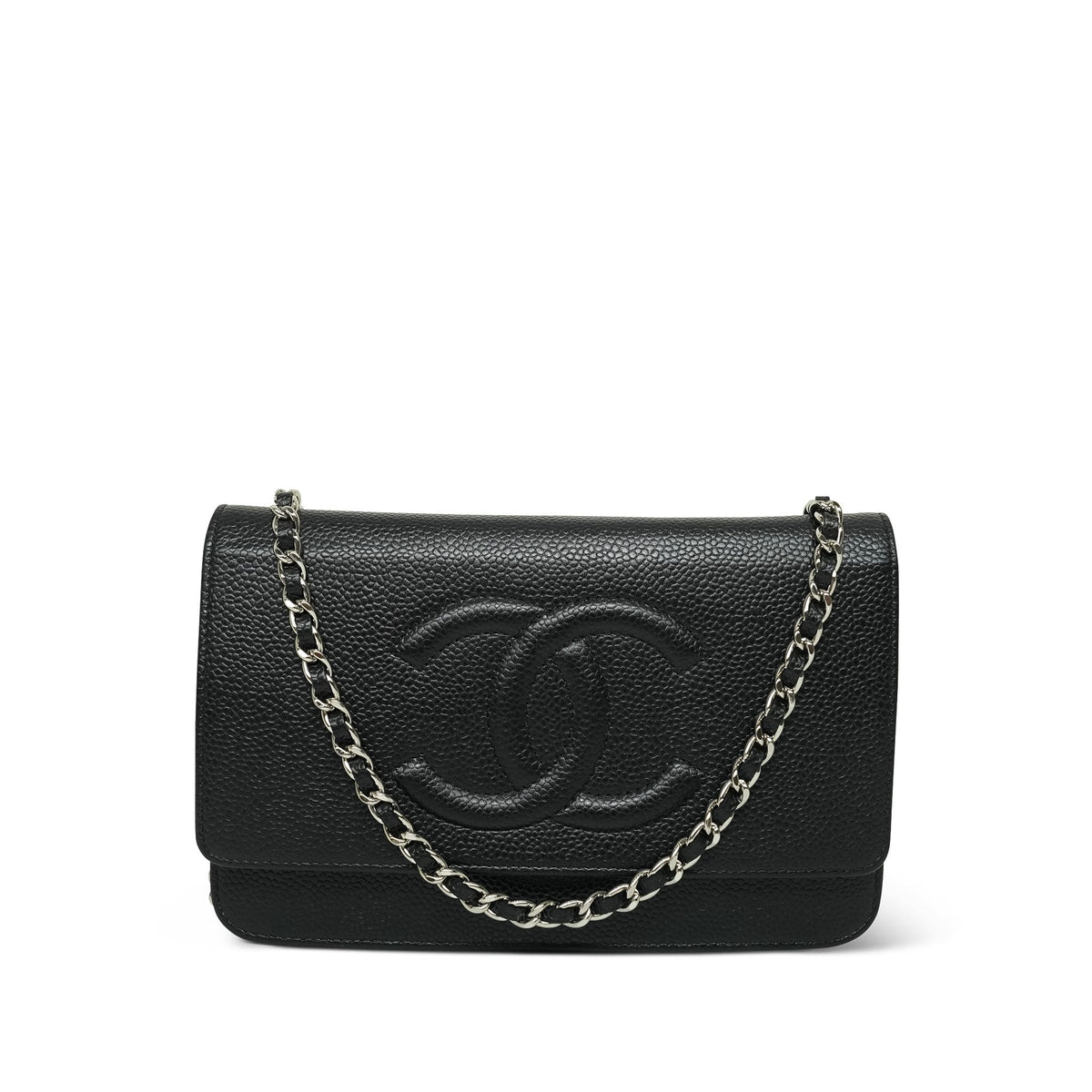 Black Caviar Timeless CC Wallet On Chain WOC Silver Hardware