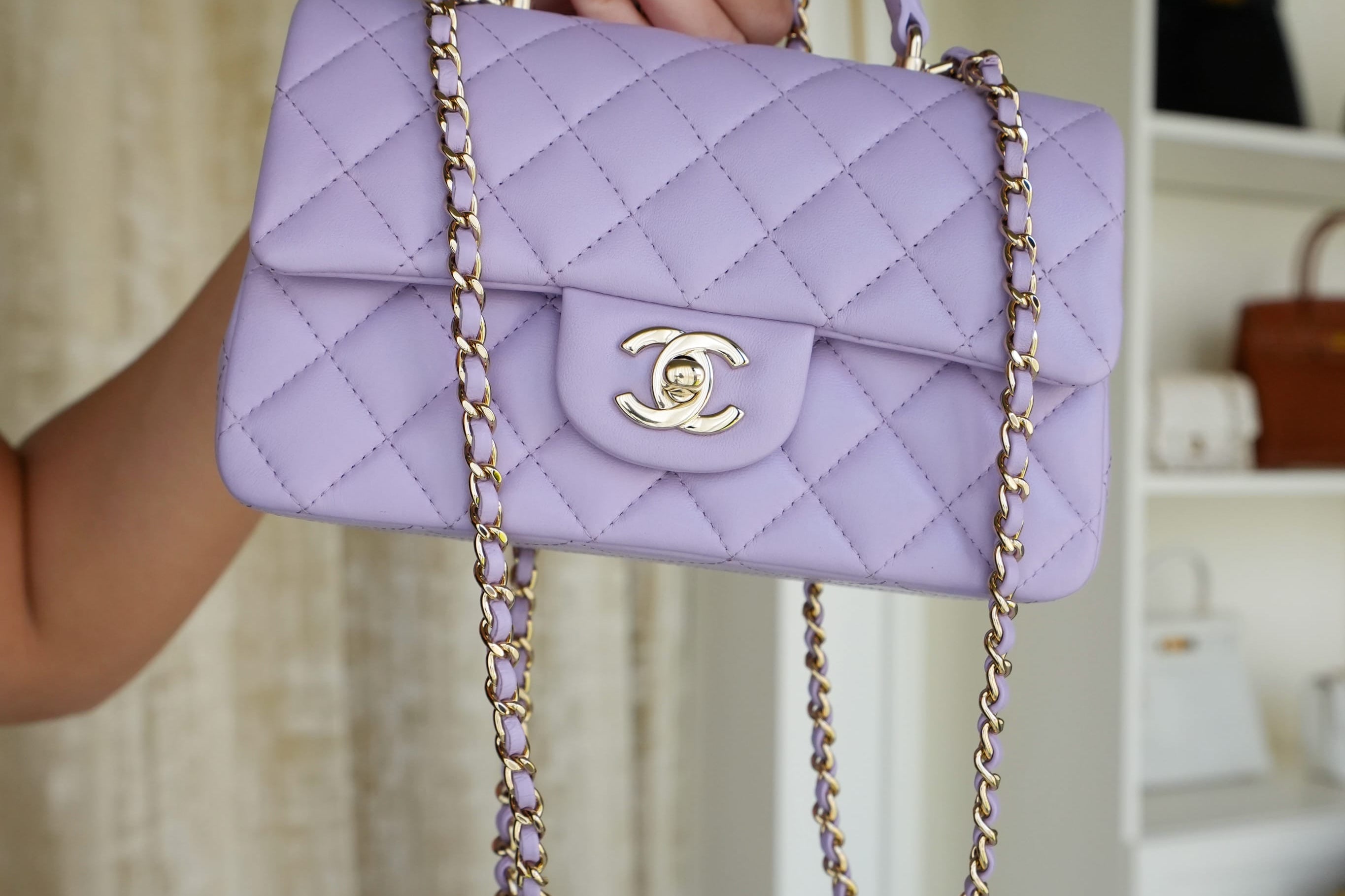 Product image 10 of 16: 24P Purple Lambskin Quilted Mini Top Handle LGHW