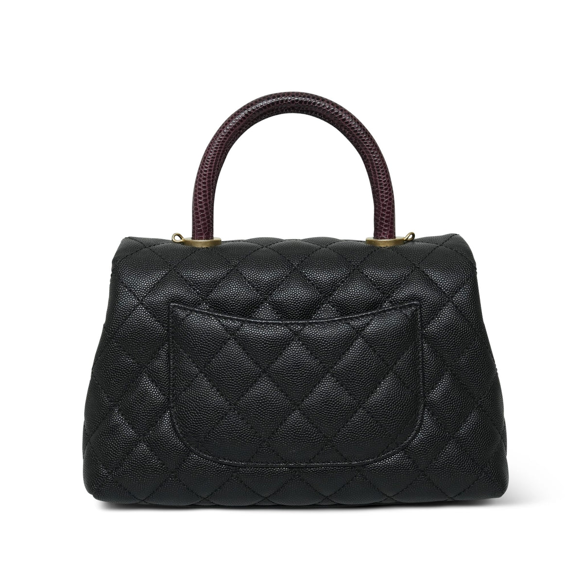 Black Caviar Quilted Burgundy Lizard Coco Handle Small AGHW