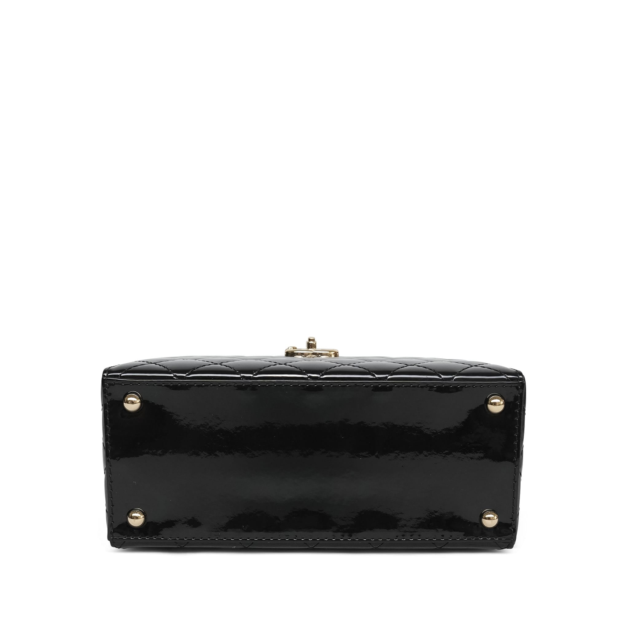 Black Patent Quilted Top Handle Box Vanity On Chain LGHW