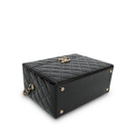 Product image 7 of 12: Black Patent Quilted Top Handle Box Vanity On Chain LGHW