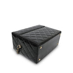 Product image 9 of 12: Black Patent Quilted Top Handle Box Vanity On Chain LGHW